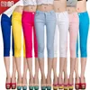 Pants For Women's Clothing 2021 Casual Elastic Jeans Candy Color Tight Pencil Pants Mid Waist Calf-Length Y2K Trousers For Woman Q0801