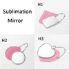 Personlig Pocket Mirror Favor Sublimation Metal Makeup Spegel Blank DIY Foto Keychain med läderfodral Gullig rund nyckelring