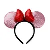 Girl Cute Black Mouse Sequin Crown Ears Hairband Bow Kids Bling Glitter Hair Sticks Bands Holiday Accessories For Children 13 Colors