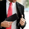 Plånböcker Mäns retro läder Long Wallet Multi-kort bärbara formella affärsdragare med Key Chain Card Holder Black Brown