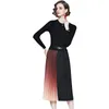 Women Autumn Winter Elegant Knitted Patchwork Pleated Midi Dress Woman Office Party Robe Ladies Vintage Sweater Dresses Vestidos 210525