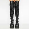 2021 высококачественный дизайн женский женский платформ High High Boots Bupe Buckle Buckle Punk High Hells Boots Женщины косплей клинья сапоги женщина