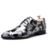 2022 Mens Leather Dress Shoes British Printing Navy Bule Black Brow Oxfords Flat Office Party Wedding Round Toe Fashion Outdoor GAI