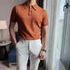 Été tricoté polos hommes couleur unie shorts manches polo hombre glace soie respirant décontracté slim fit affaires vêtements sociaux 210527