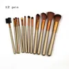 12 stks Gold Make-up Borstel Set Professionele Gouden Lederen Bag Houten Handvat Cosmetica Make-up Borstels Kits