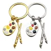 Palette & Brush Keychain Christmas Stone Jewelry Pendant Key Chain Ring Round Shaped Keychain Painter's Gift