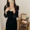 Plus Größe Frühling Mädchen Solide Weibliche Vintage Kleid Party Samt Abend Langarm Frauen Kleider Schwarz Robe Vestido 210417