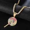 Hip Hop Multicolor Lollipop Iced Out Bling Cubic Zircon Necklace & Pendant Men Jewelry Charm Tennis Chain