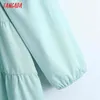 Fashion Women Green Solid Shirt Square Collar Vintage Long Sleeve Ladies Mini Dress CE216 210416