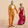 Orange Slim Fit Hommes Costumes pour Wedding Groom Tuxedos Notched revers Bridegroom Suit 2pcs (veste + pantalon) Costume Homme