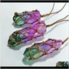 Rock Crystal Loose Beads Jewelry Rainbow Natural Stone Quartz Chakra Wrapped Rope Chain Long Necklace For Women Diy Weave Pendant Charms Qyl