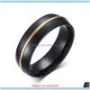 Band Jewelrymens Bague de bijoux de mode noir et plaqué or pour hommes 6 mm de large anneaux en acier titane poli pour homme livraison directe 2021 Cxeu