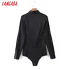 Frauen Solid Black Shirt Playsuits Langarm Umlegekragen Strampler Damen Sexy Chic Jumpsuits QW90 210416