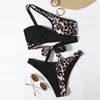 Women's Swimwear Sexy Bikini Leopard Swimsuit Patchwork One Shoulder Women Cross Bandage Bathing Suit Biquini