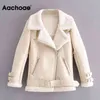 Acaroe Streetwear Sólido Casaco de Couro Faux Mulheres Manga Longa Espessura BANDAGE BANDAGE Revestimento Feminino Zipper Decore Chic Jacket Outwear 210413