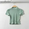 Morandi Style T-shirts For Women Summer Ladies Purple Rib Soft Short Sleeve Slim Tee Shirts 8 Colors 210604