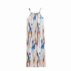 Vit Tie Dye nådde Midi Kvinna Klänning Sommar Elegant Backless Straps Party Women Flowing Beach Style Vestidos 210430