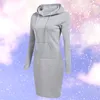 Günlük Elbiseler 2022 Sonbahar Kış Sıcak Kazak Uzun kollu Elbise Kadın Giyim Kapşonlu Yaka Cep Basit Bayan