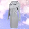 Casual Dresses 2022 Autumn Winter Warm Sweatshirt Long-sleeved Dress Woman Clothing Hooded Collar Pocket Simple Lady