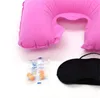 Hela 3 i 1 reseuppsättning Uppblåsbar Ushaped Neck Pillow Air Cushion Sleeping Eye Mask Eyeshade öronproppar Bil Soft Pillow NH4169174