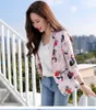 Qooth stampato floreale Plus Size Blazer Womens Fashion Casual Short manica a tre quarti Blazer stile coreano Small top QT572 210518