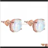 8Mm Round White Fire Opal Rose Gold Stud Earrings For Women Men 925 Sterling Sier Filled Birthstone Earring Jewelry Zjaa8 Ggtqe