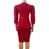 Plus Size 3XL Women 3/4 Sleeve High Waist Ruffles Midi Dress Classy Office Ladies Chic Work Dress