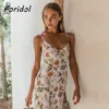Feuille Fleur Imprimer Blanc Summer Beach Robe longue Femme Sangle Spaghetti Strap High Highless Bowknot Bowknot Maxi Robe Sundress 210415