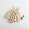 ベアリーダーサマーベビーガールズロンパー生まれたカジュアルな色の服のノースリーブ幼児ボディスーツ韓国風0-3Y 210708