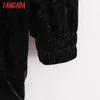 Тангада женщины негабаритные черные бархатные толстовки толстовки моды женские пуловеры из кармана с капюшоном 1d212 210609