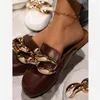 Женская обувь 2022 дизайн женская тапочка мода большие золотые цепные сандалии обувь туфли круглый носок скольжение на мулах плоский каблук вскользь слайды Y220225