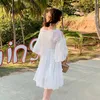 Women Chiffon Dress Summer Fashion Female Short Sleeve Sexy White Lace Holiday Beach Mini Dresses Casual Bohemian Vestido 210423