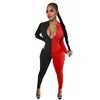 Women's Jumpsuits & Rompers Front Zipper Up Sexy One Piece Bodysuit Women Deep V Neck Long Sleeve Jumpsuit Plus Size Color Bl218N