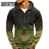 Ursporttech Jesień Zwody Zimowe Mężczyźni Dorywczo Gradient Kolor Polar Bluzy Z Kapturem Zipper Kurtka Bluzy Człowiek Odzież M-3XL 210528