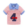 Mudkingdom Toddler Boys Birthday T-Shirts Summer Short Sleeve Striped Pattern Digital Patchwork Risvolto Top per 210615