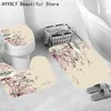 Douche gordijnen rozenbloemvlinder 3 stks set badkamer el gebruik textiel waterstofabsorptie bad mat u vorm voetstuk tapijt deksel toiletkap