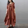 Spring Summer Women Long Cotton Linen Dress White Plus Size False Two Pieces O-Neck Maxi es Office Casual Loose 210623