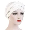 Bonnet/tête de mort casquettes européen et américain Turban chapeau lait soie Monochrome simple tresse clou blanc perle musulman capuche Delm22