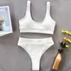 Ingaga biquíni conjunto de maiô de alta cintura feminino sólido sólido swimwear feminino mulheres biquini ternos de banho push up dois peças Bikinis 210621