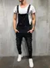 2021 High Quality Men's British Style Denim Bib Pants Full Length Jumpsuits Hip Hop Ripped Jeans Overalls for Men Streetwear 282j