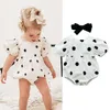 Jumpsuits Infant Baby Girls Rompers Headband 2pcs Polka Dot Printed Short Puff Sleeve4935357