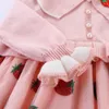 Mudkingdom collared ruffle toddler tjej tröja klänning jordgubbe tulle våren stickade klänningar för tjejer söta boutique kläder fall 210615