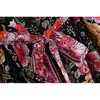 Bohemia V neck Hit Color Flower Print Maxi Long Kimono Shirt Women Lacing up Bow Sashes Cardigan Holiday Loose Blouse Tops 210429