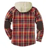 Men's Jackets Quilted Lined Button Down Vintage Plaid Shirt Add Velvet To Keep Warm Long Sleeve Jacket With Hood Coat Outwear