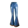 Jeans da donna Jeans da donna in cotone ricamato con fiori Skinny Bell Bottom Push Up Hip Lift Pantaloni in denim Stretch Patchwork Leopard Jean