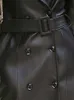 Lautaro Lente Zwart Waterdicht Lederen Trench Coat voor Vrouwen Lange Mouw Belt Double Breasted Autumn Designer Fashion 211007