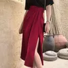 Винтажные асимметричные боковые сплит юбки для женской высокой талии Нерегулярные ruched юбка женщины мода одежда 210521