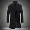 Trench coat solido Giacca da uomo Autunno Inverno Cappotto lungo Slim fit Caldo spesso stile coreano Giacca a vento Uomo d'affari Abbigliamento uomo 210524