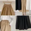 Koreanska Chic Mid-Length Fat All-Match A-Line High Waist Big Swing Khaki Skirt Kvinnor Elegant Vintage Black Faldas Mujer 210610