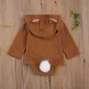 Born Baby Girls Boys Romper Solid Bear Ear Hooded Long Sleeve Button Lovely Jumpsuits 0-18M